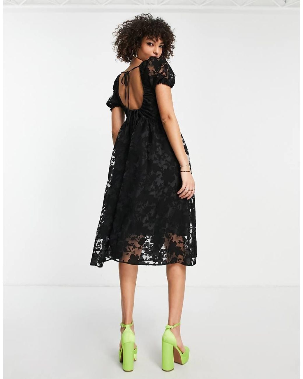 TOPSHOP Black Premium Textured Midi Dress