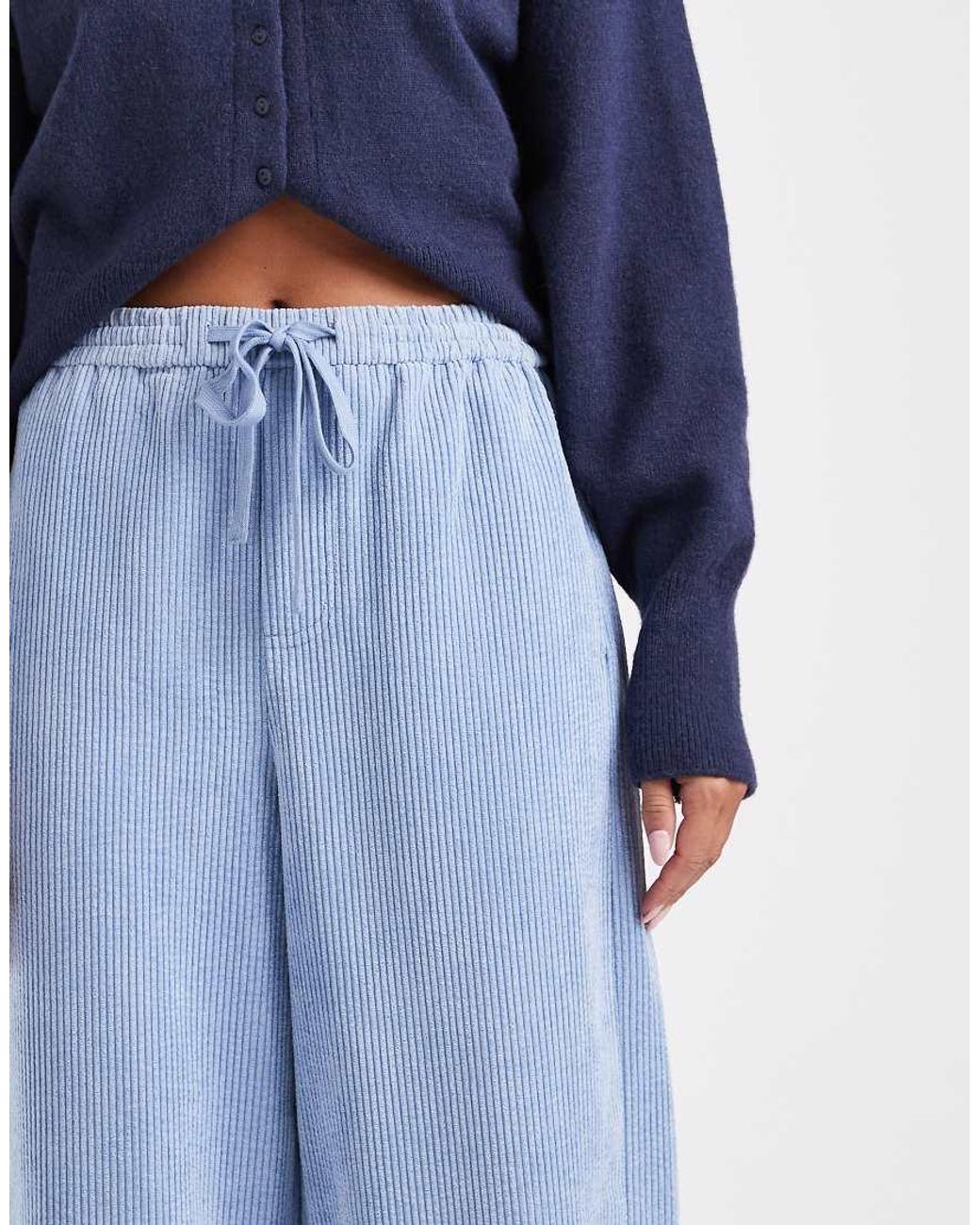 ASOS Blue Pull On Barrel Leg Cord Trousers