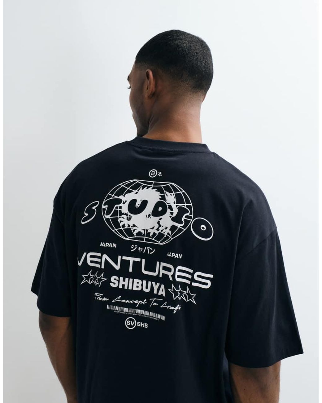 ASOS Blue Oversized T-Shirt With Text Graphic for men