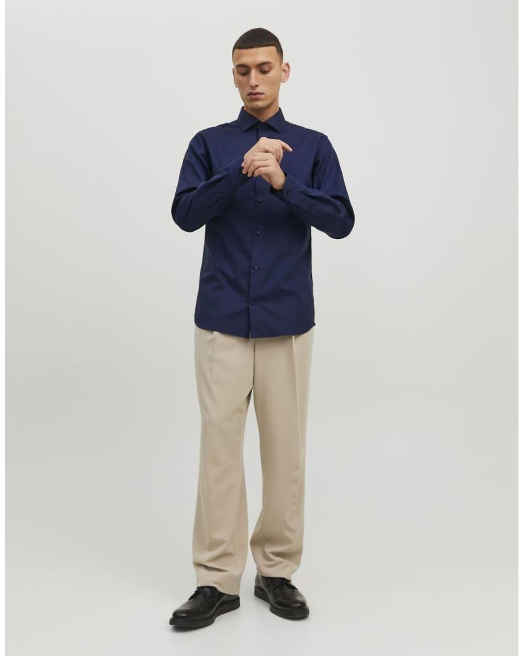 Jack & Jones Blue Parker Slim Fit Spread Collar Long Sleeve Shirt for men