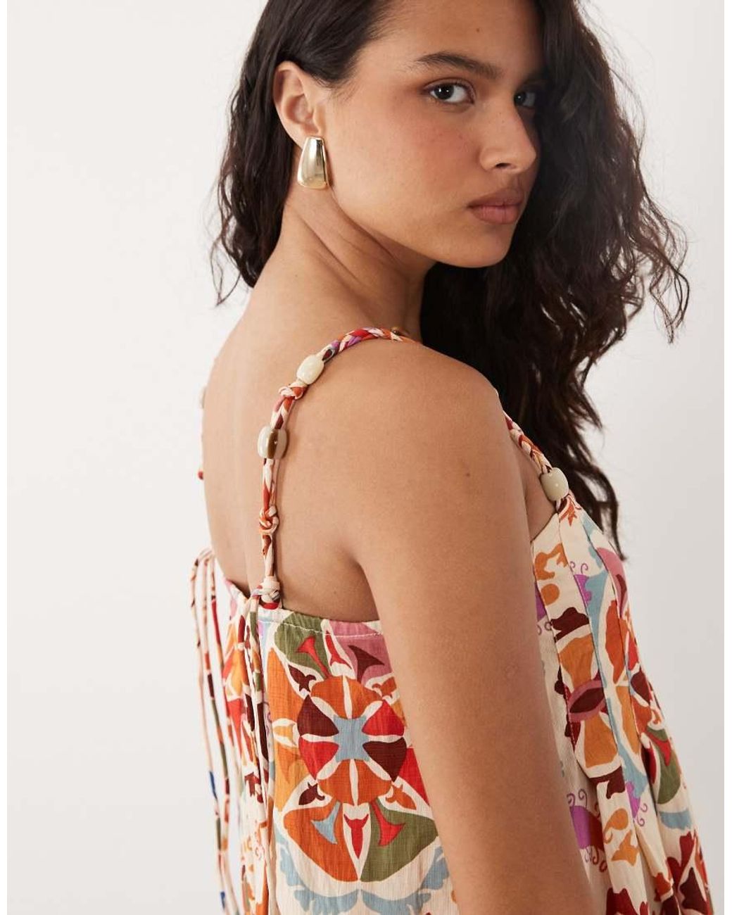 Vila Pink Beaded Strap Pleated Cami Maxi Dress