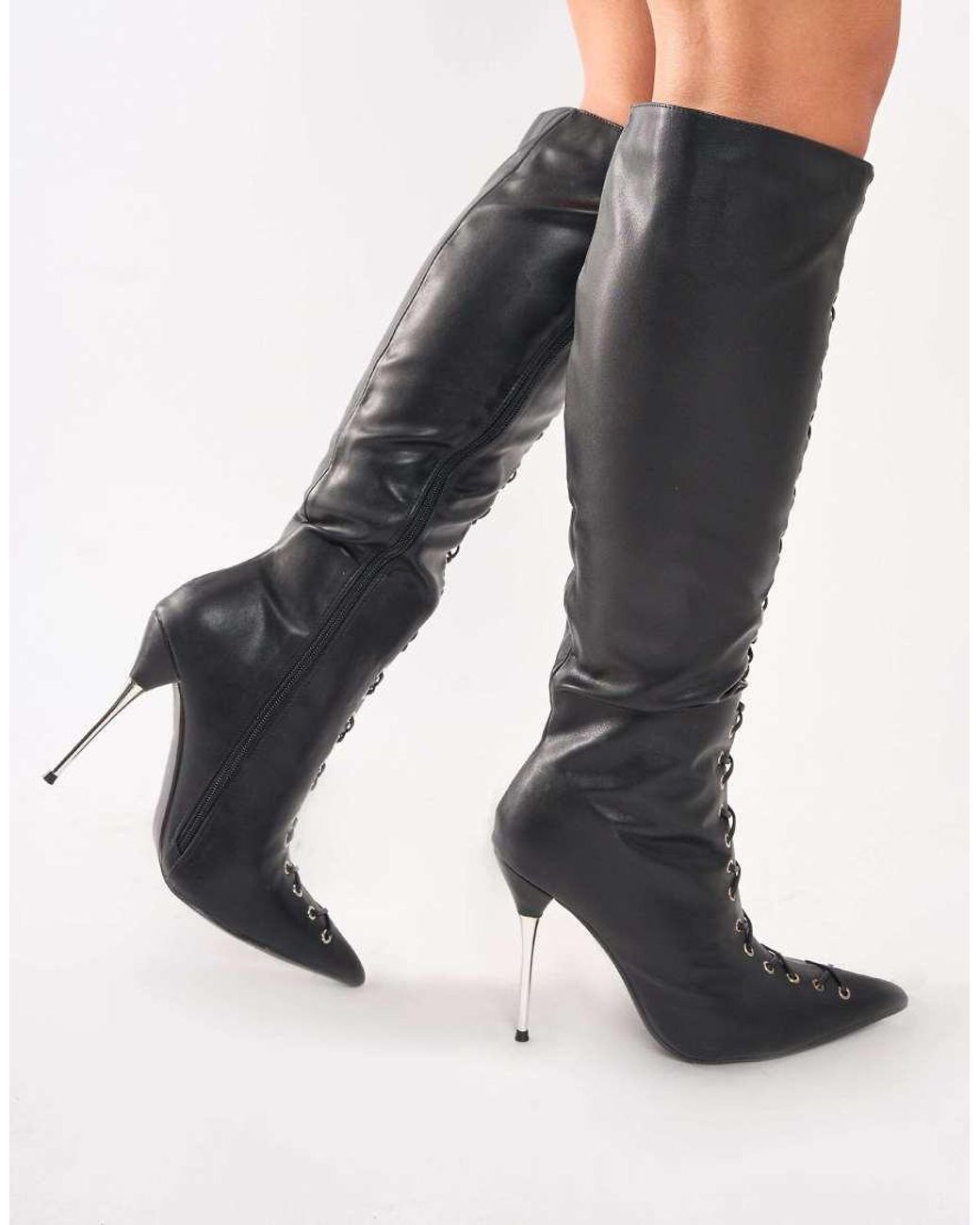 Public Desire Witchcraft Black Lace Up Knee High Boots
