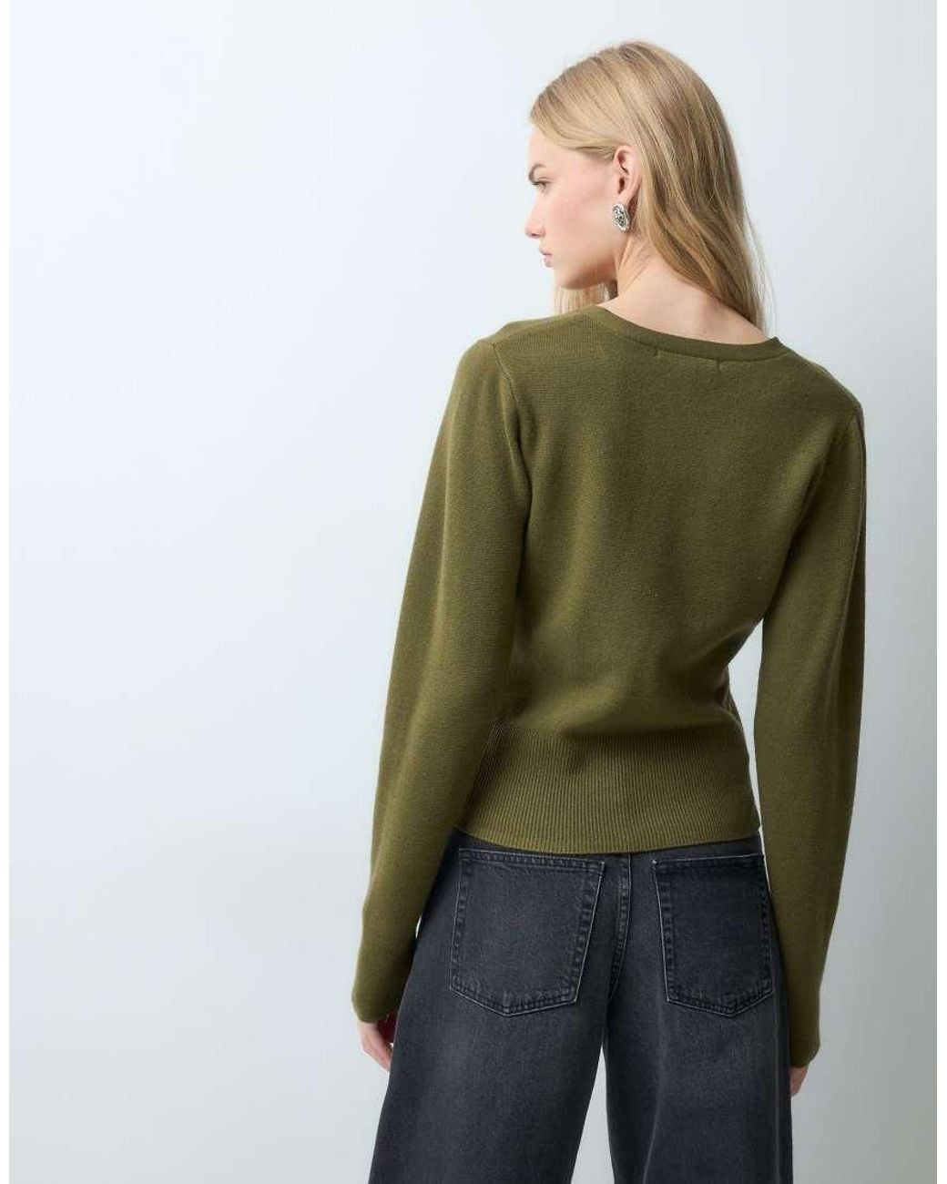 Threadbare Green V Neck Asymmetric Jumper