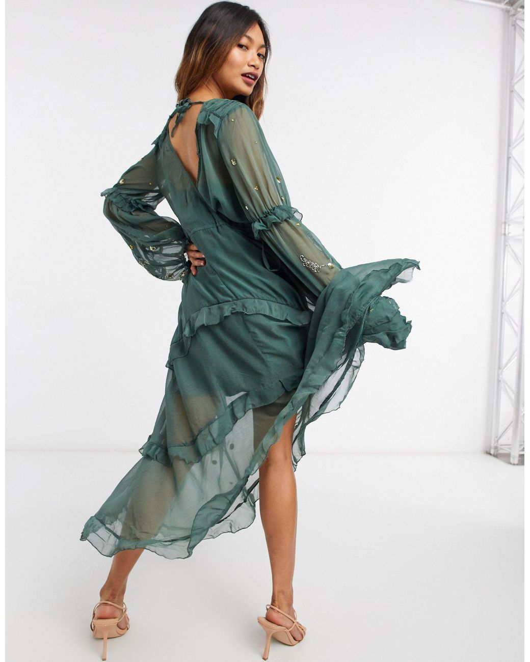 ASOS Smock Midi Dress With Cluster Embellishment green Lyst UK