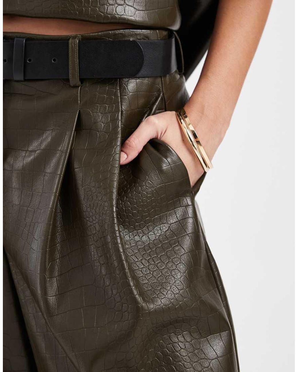 ASOS Green Tailored Faux Leather Belted Longline Bermuda Short