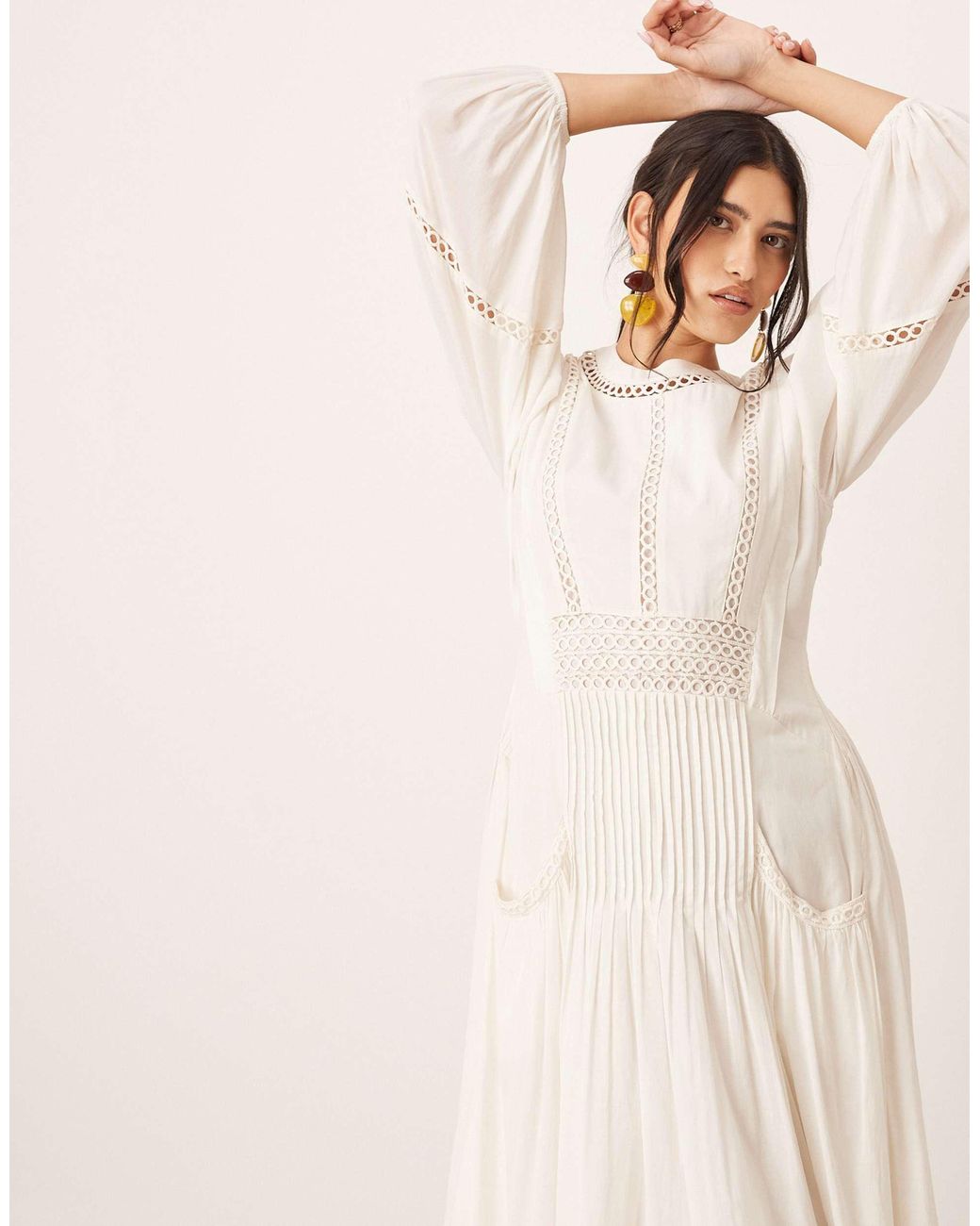 ARRANGE Cotton Voile Maxi Dress With Lace Trim in Natural | Lyst