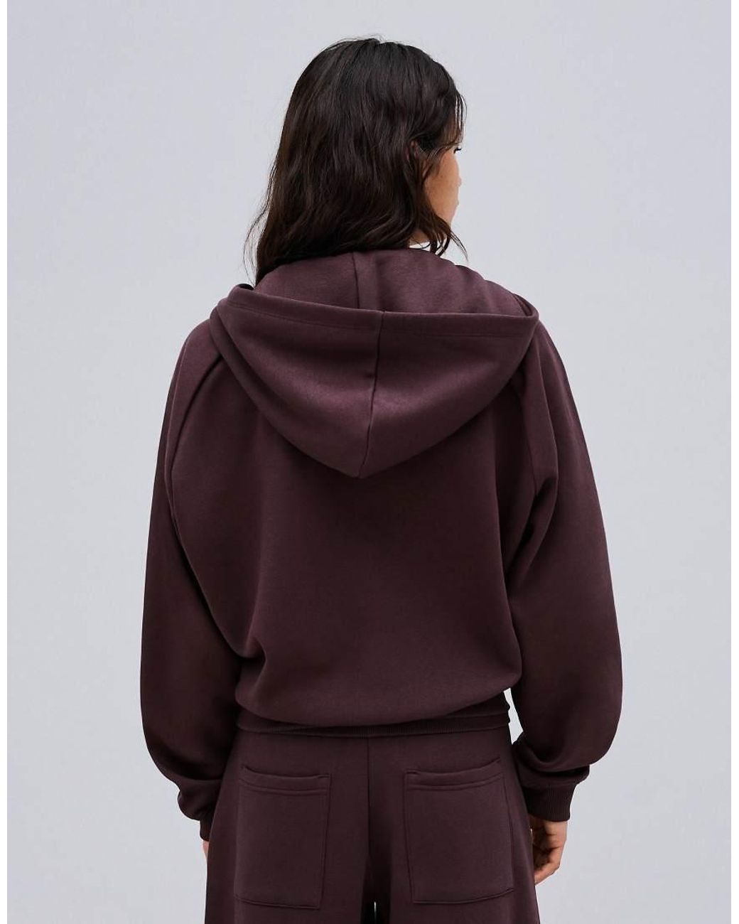 Bershka Brown Zip-up Plush Hooded Jacket