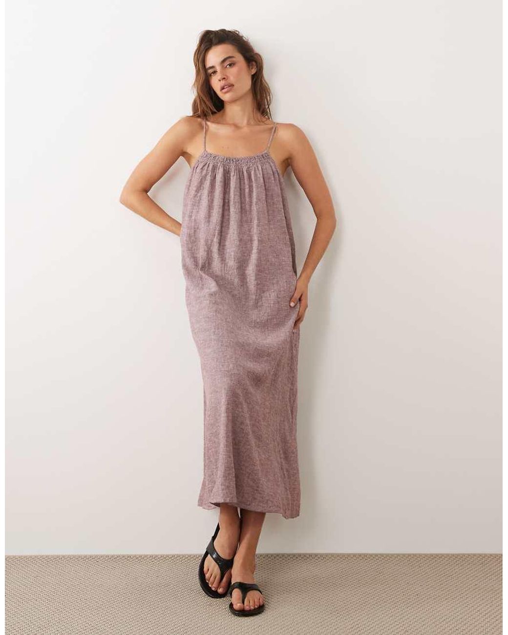 Jdy Pink Linen Blend Cami Midaxi Dress