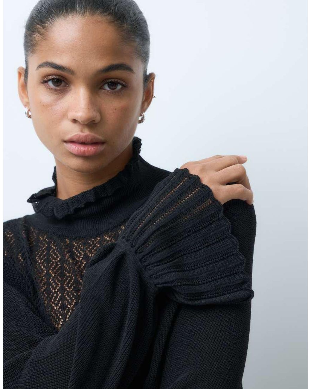 ASOS Black Knitted Semi-sheer Pointelle Knit Sweater