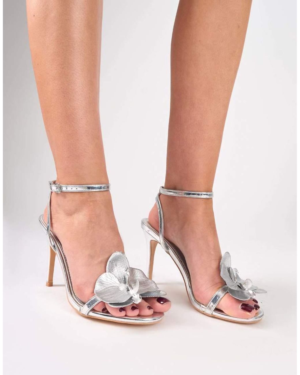 Public Desire Pink Mica Silver Chrome Orchid Barely There Heels