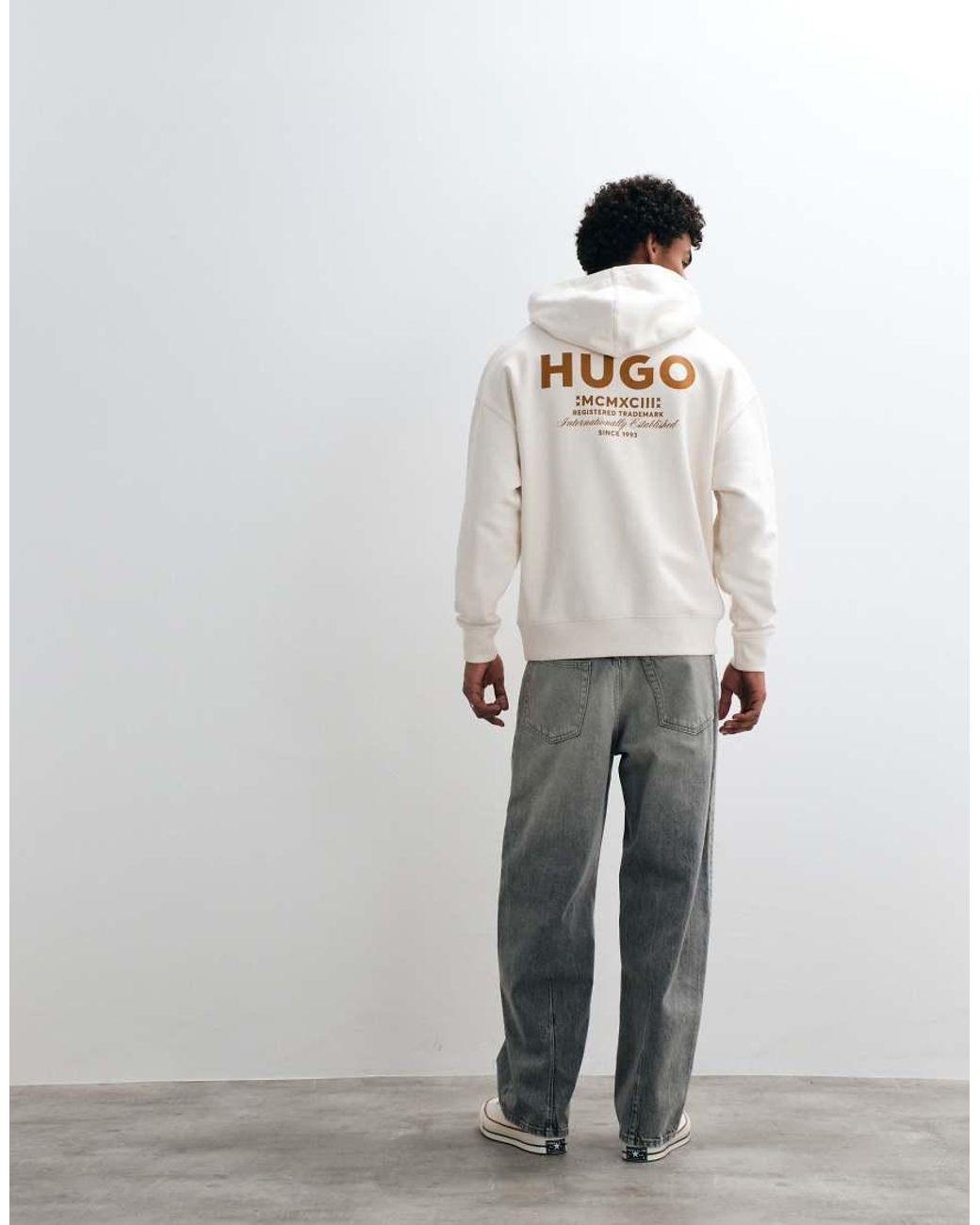 HUGO White Nazardo Loose Fit Back Print Hoodie for men