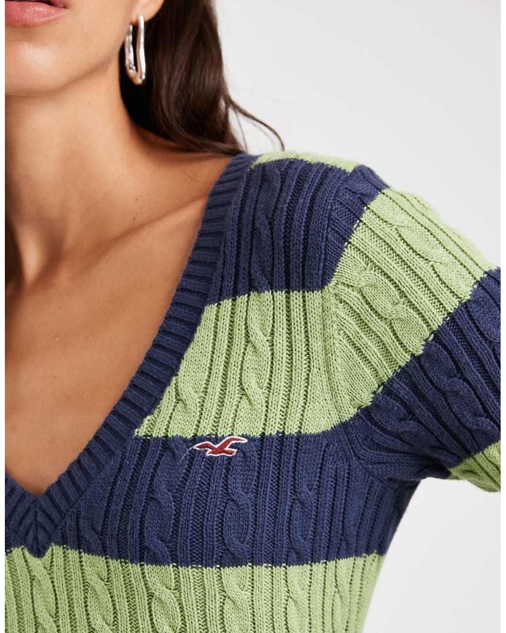 Hollister Blue Knitted Icon Logo V Neck Jumper
