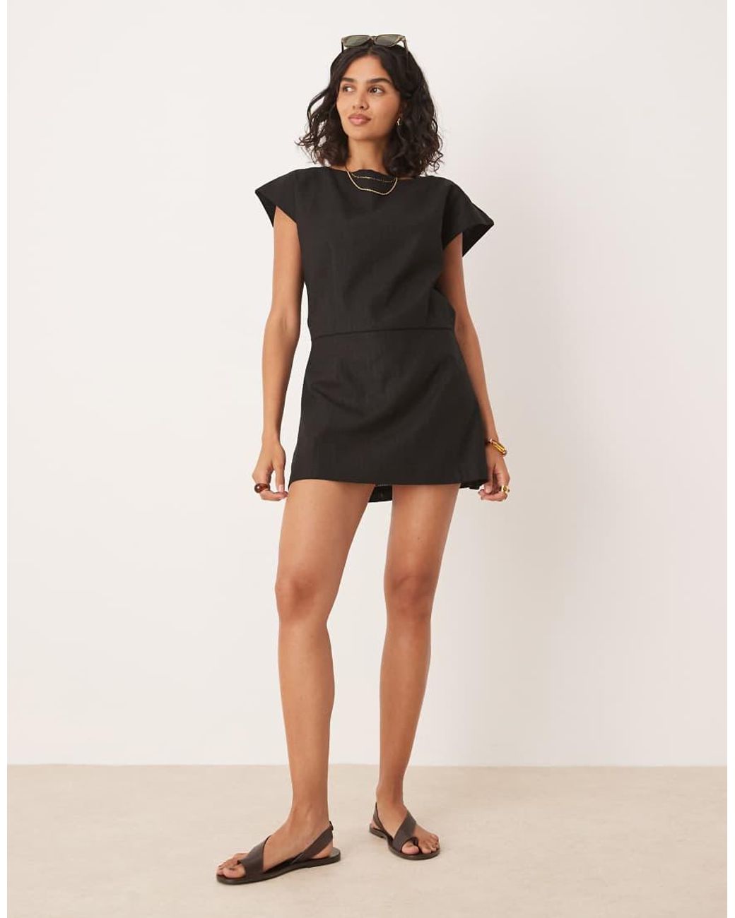 Vrg Grl Black Cameron Linen Mini Shift Dress