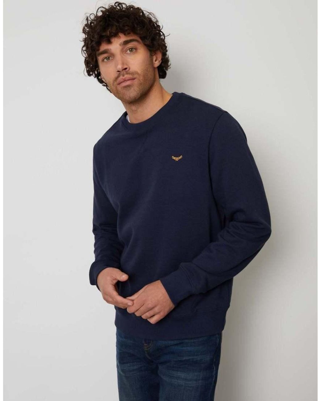 Threadbare Blue Cotton Blend Crew Neck Sweatshirt for men