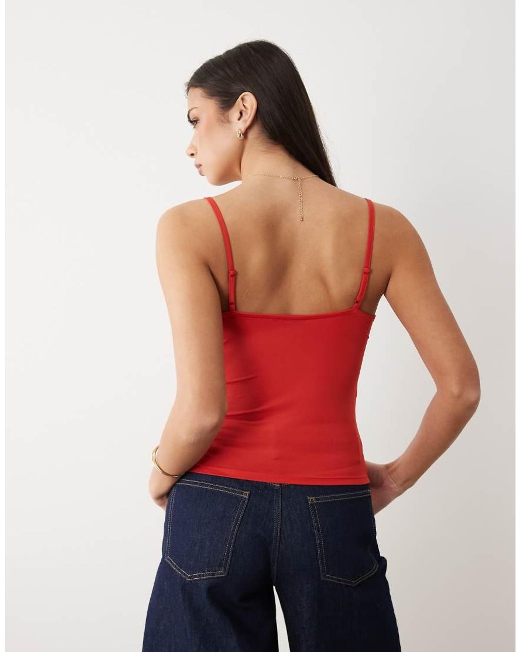 ASOS Red Slinky Ruffle Detail Cami Top