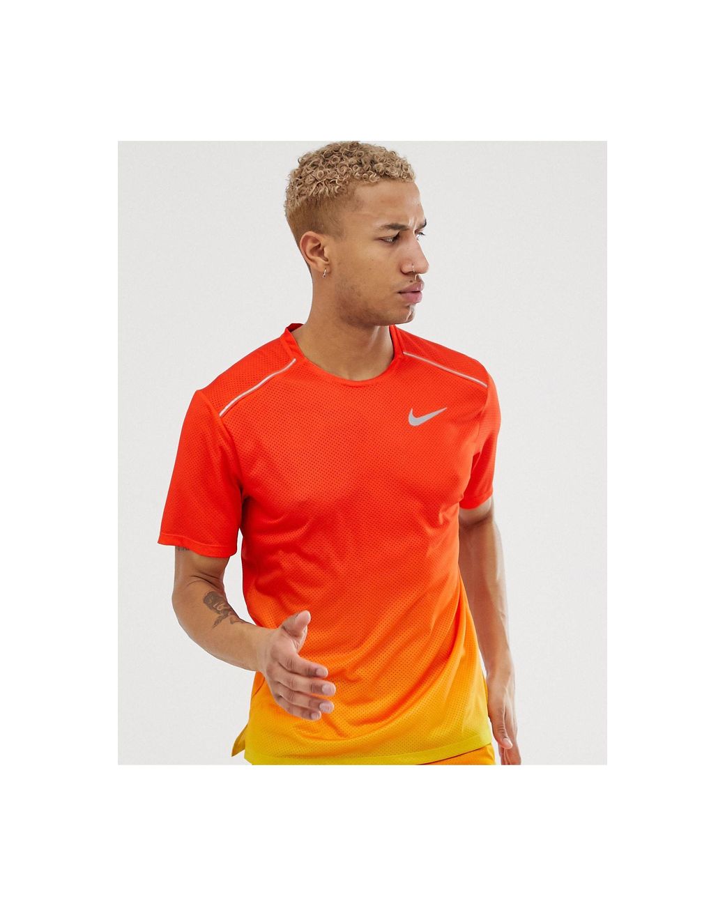 Nike Dry Miler T-shirt in Orange/Lime (Orange) for Men | Lyst