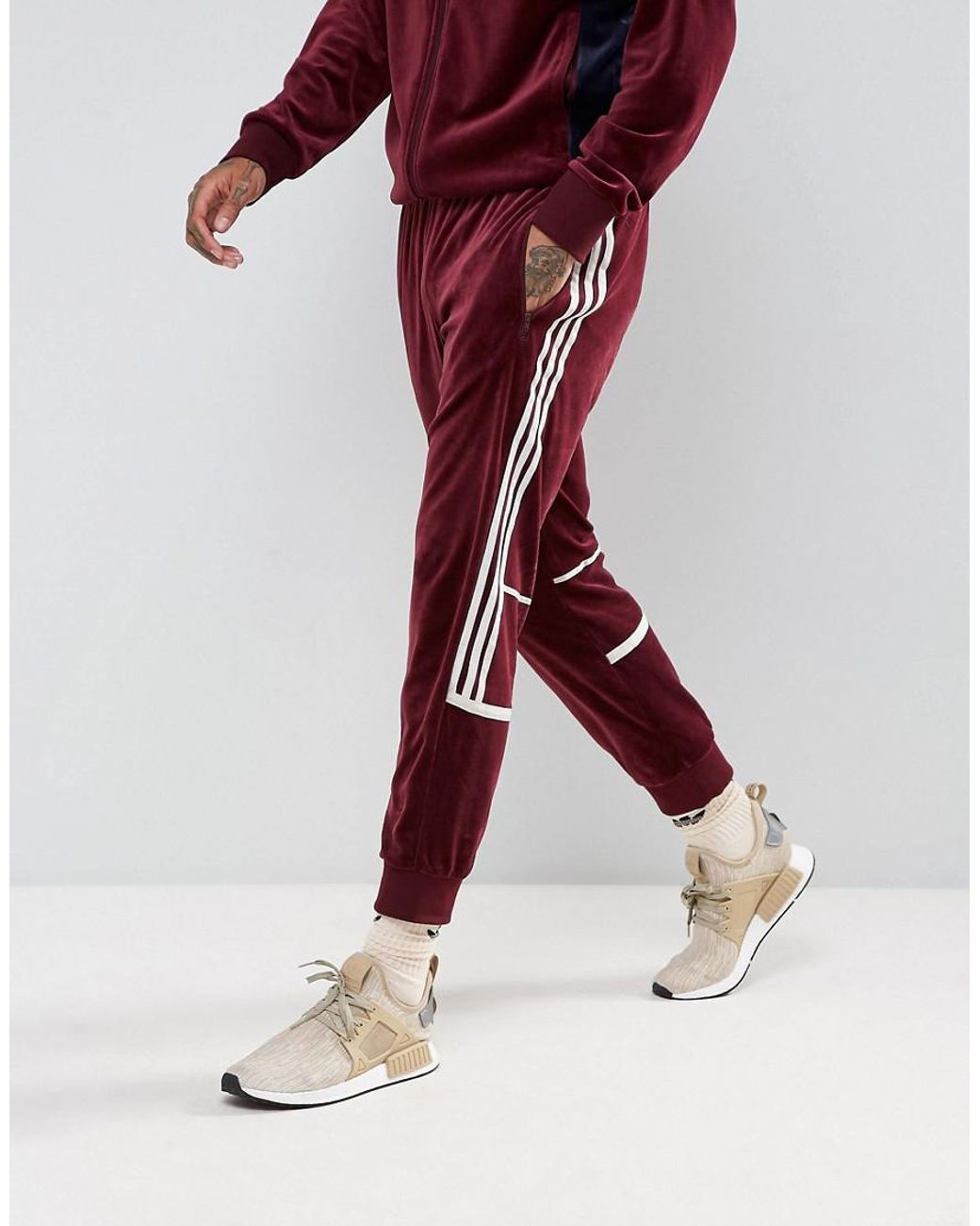 adidas Originals Cotton Challenger Velour Track Jogger In Red Br2180 for  Men | Lyst