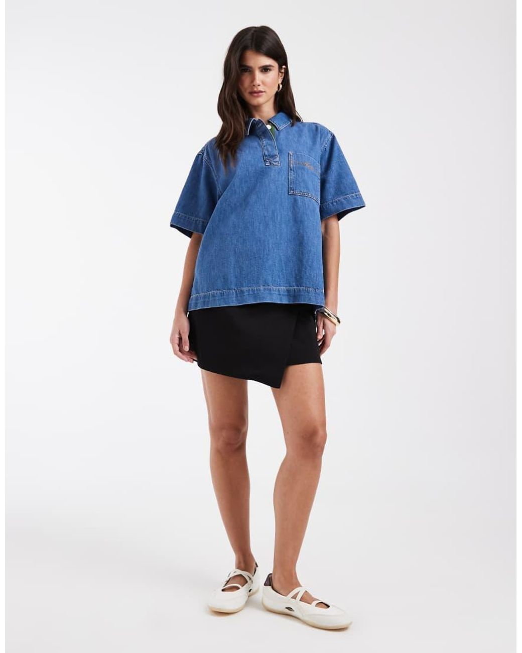 Lacoste Blue Oversized Lightweight Denim Polo