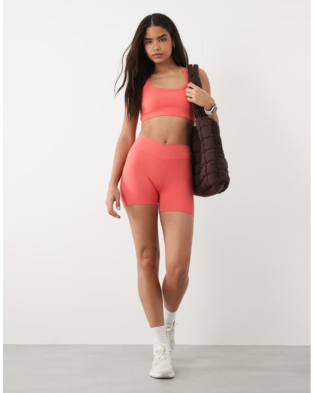 4505 Red Seamless Baby Rib Racer Back Sports Bra With Adjustable Straps