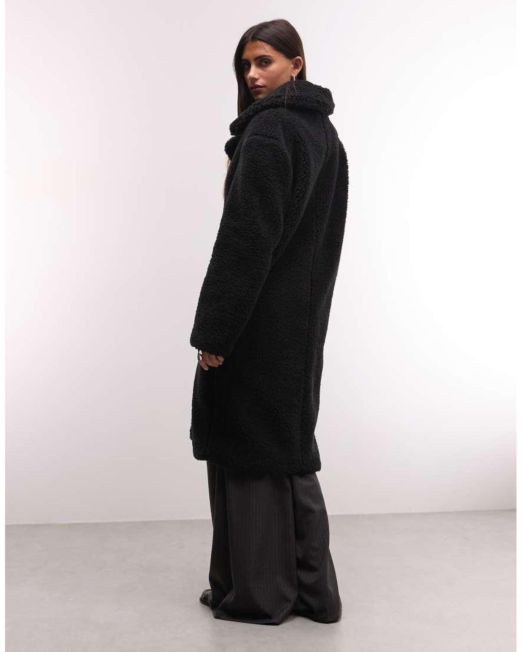 French Connection Black Longline Borg Dad Coat