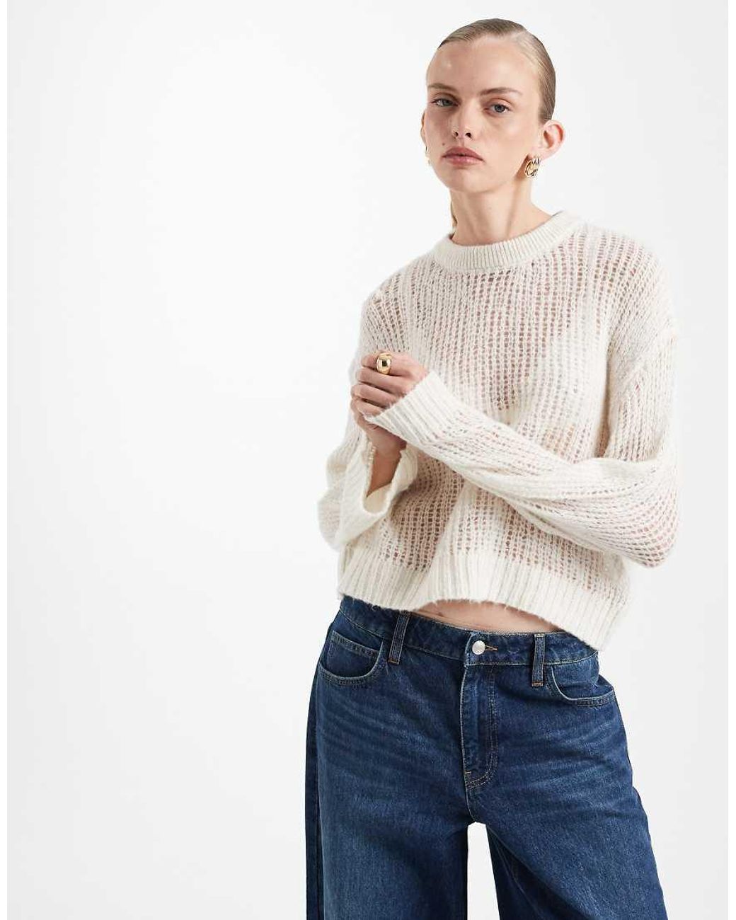ASOS White Knitted Open Stitch Jumper