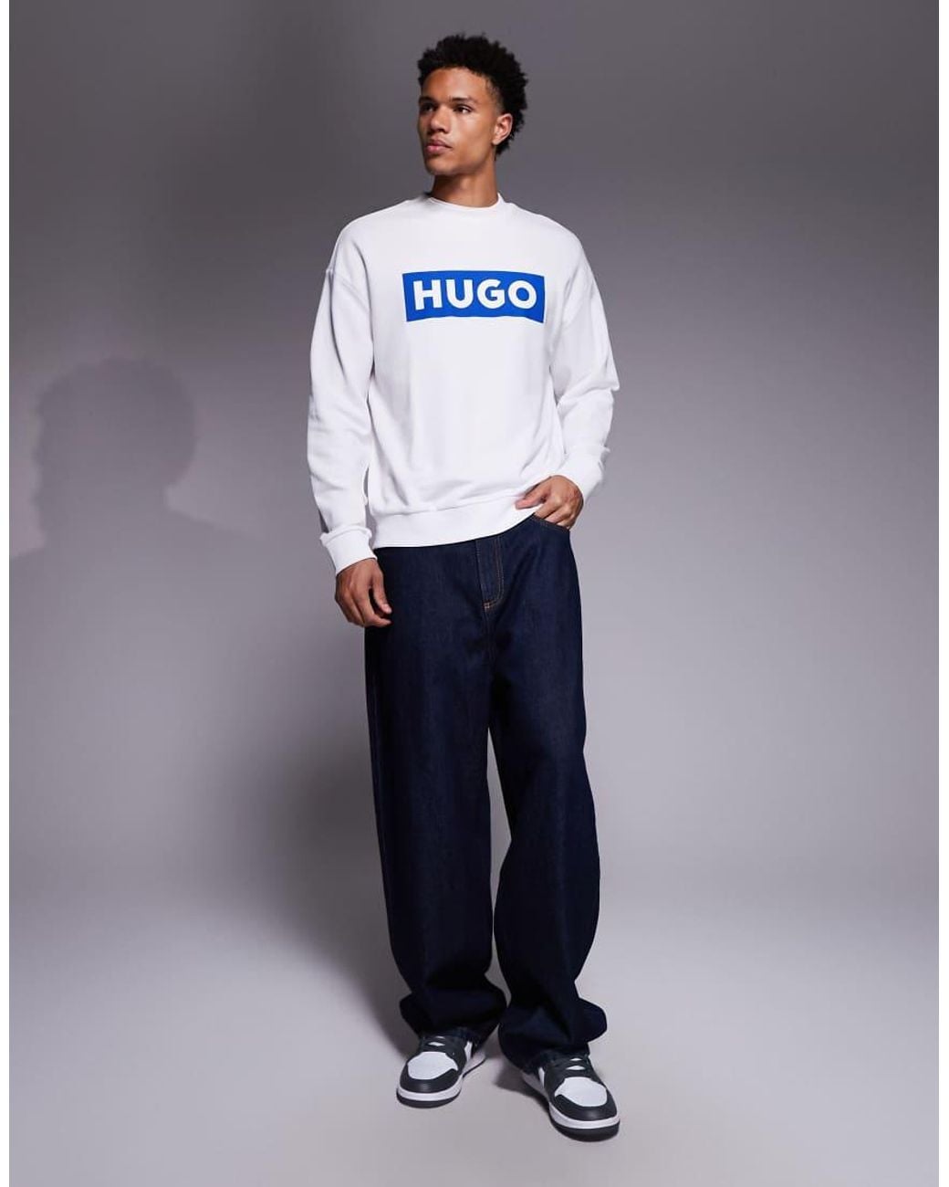 HUGO Gray Niero Central Logo Sweatshirt for men