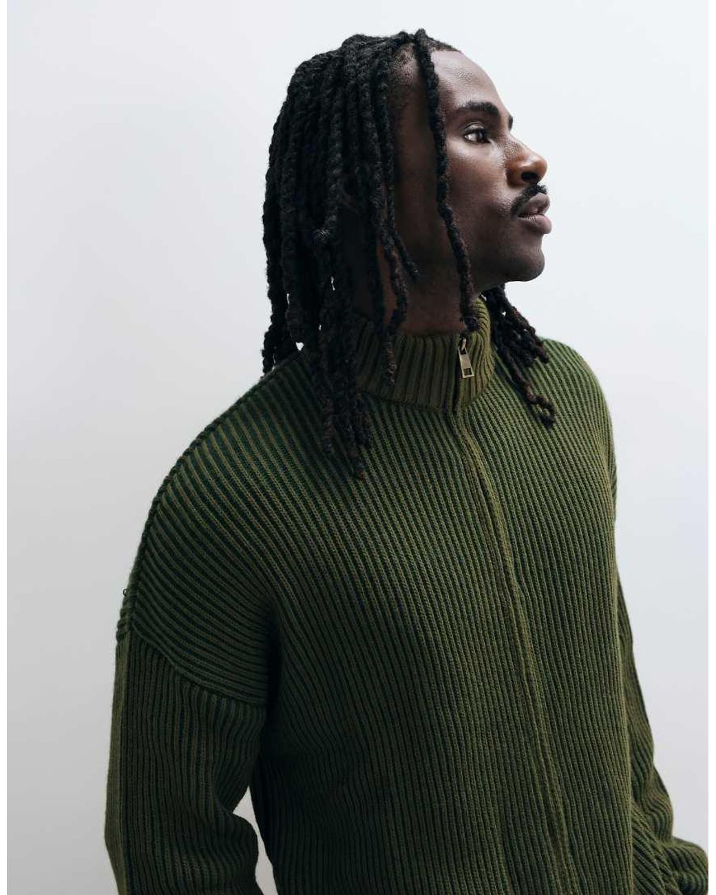 ASOS Green Oversized Fisherman Rib Funnel Neck Zip Through for men