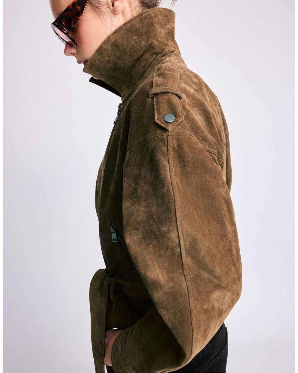 Stradivarius Blue 100% Leather Biker Jacket