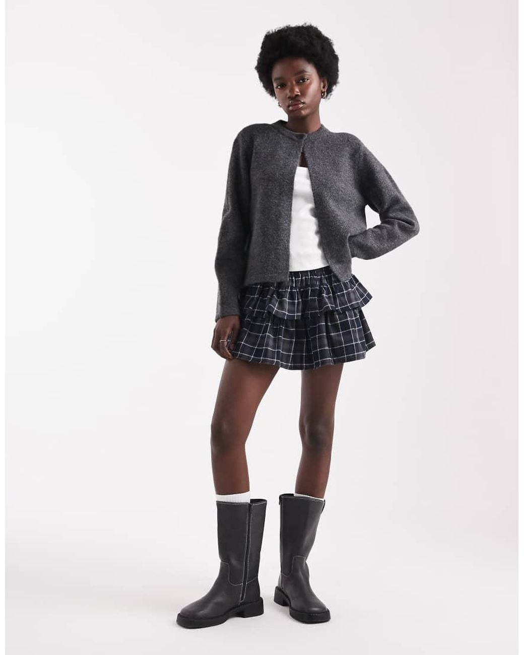 ONLY Gray One Button Crew Neck Cardigan