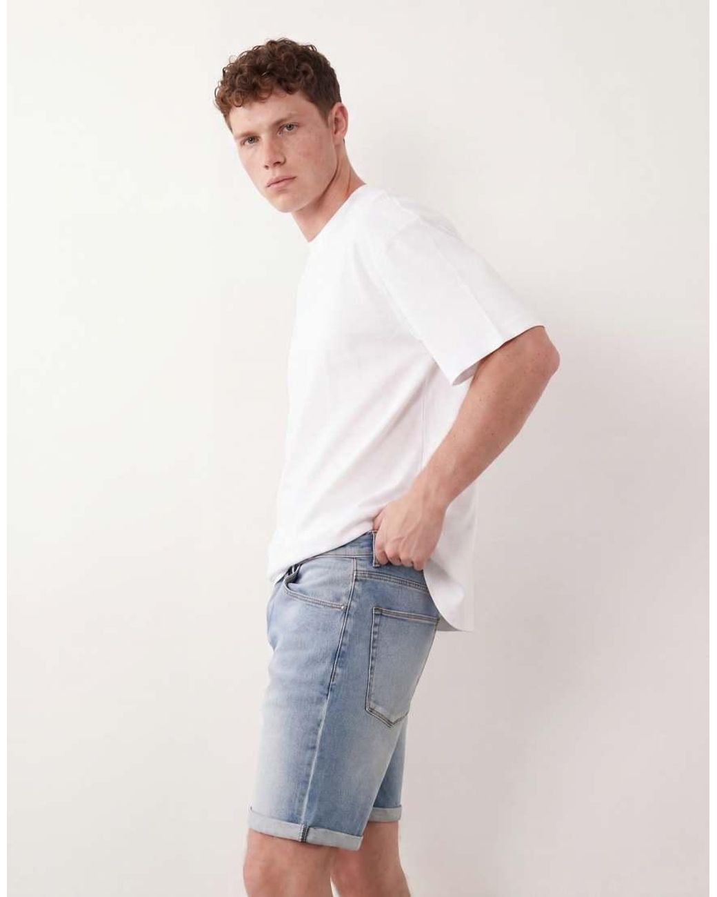 ASOS White Stretch Slim Regular Length Denim Shorts for men