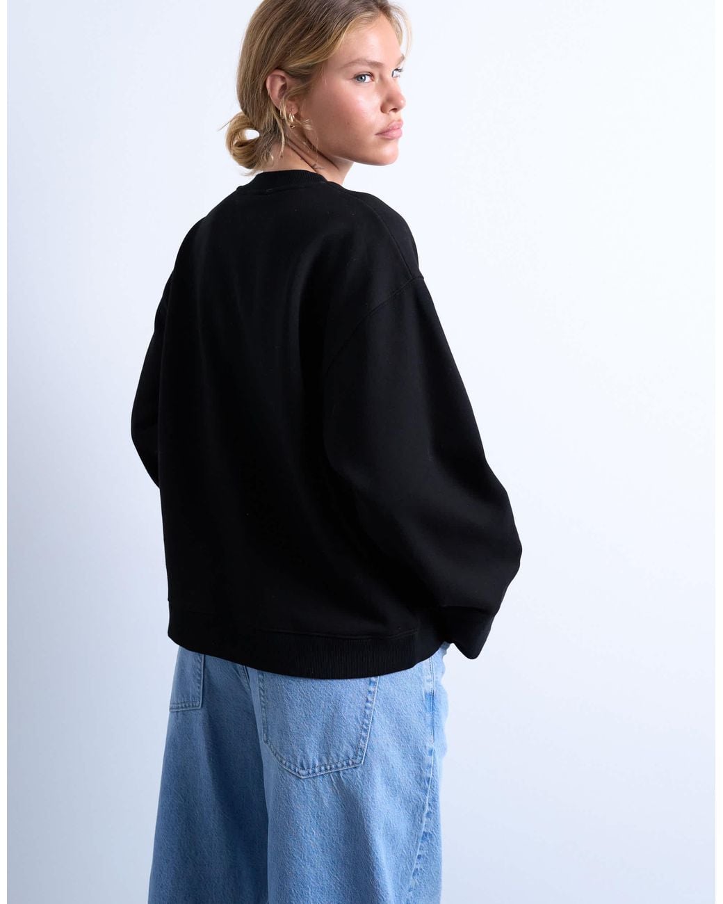 TOPSHOP Black Clean Oversized Deep Cuff Sweat