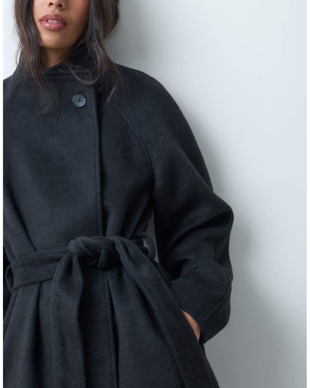 ASOS Blue Formal Longline Waterfall Coat With Wool