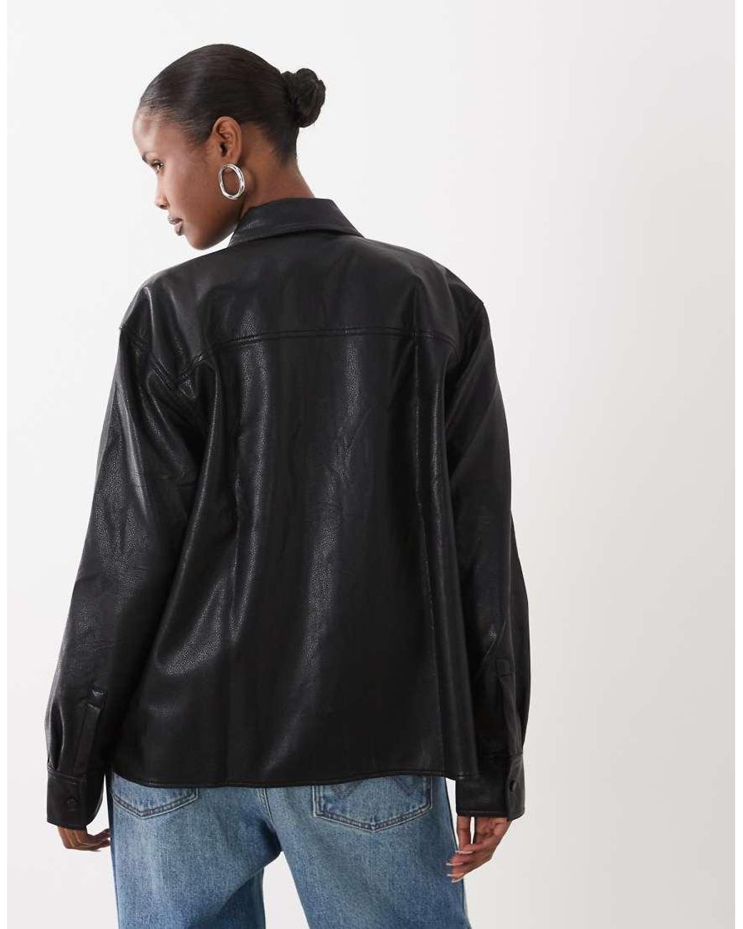 GOOD AMERICAN Blue Faux Leather Shirt