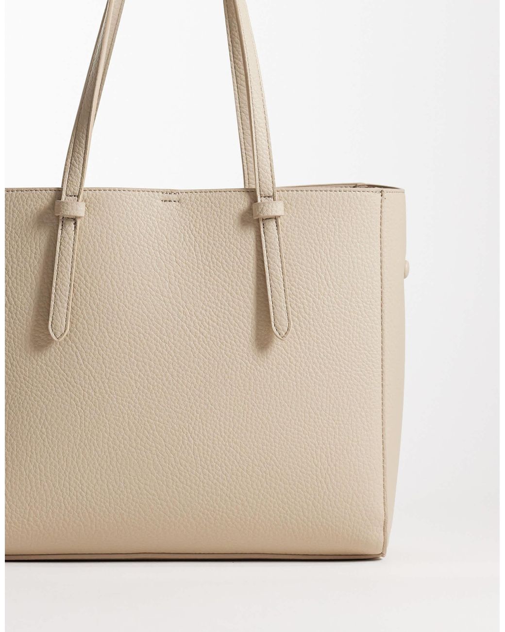 ASOS Natural Textured Multi Compartment Tote Bag With Detachable Bag Charm