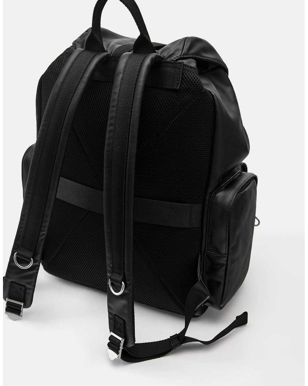 Pull&Bear Black Multi-pocket Suede Backpack for men