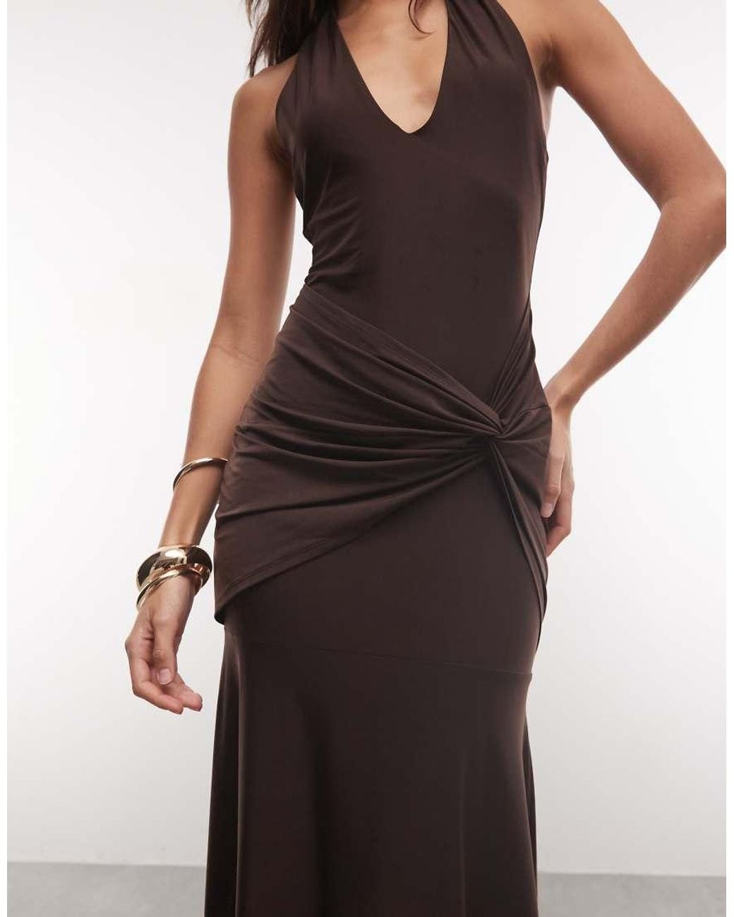 ASOS Brown Floor Length Maxi Dress With Drop Waist Twist