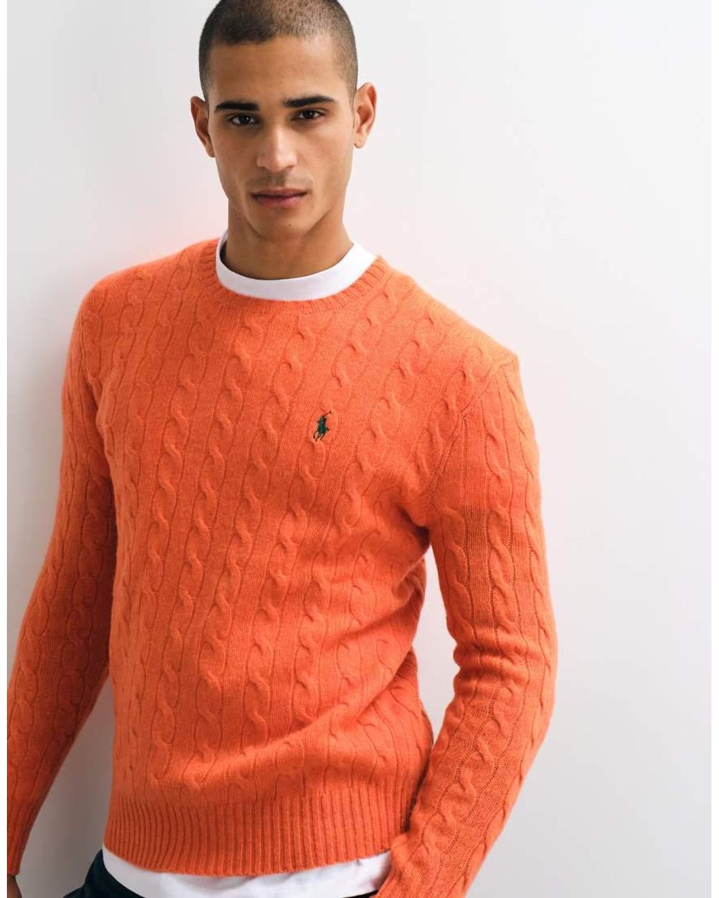 Polo Ralph Lauren Orange Icon Logo Rich Wool-look Cable Knit Jumper for men
