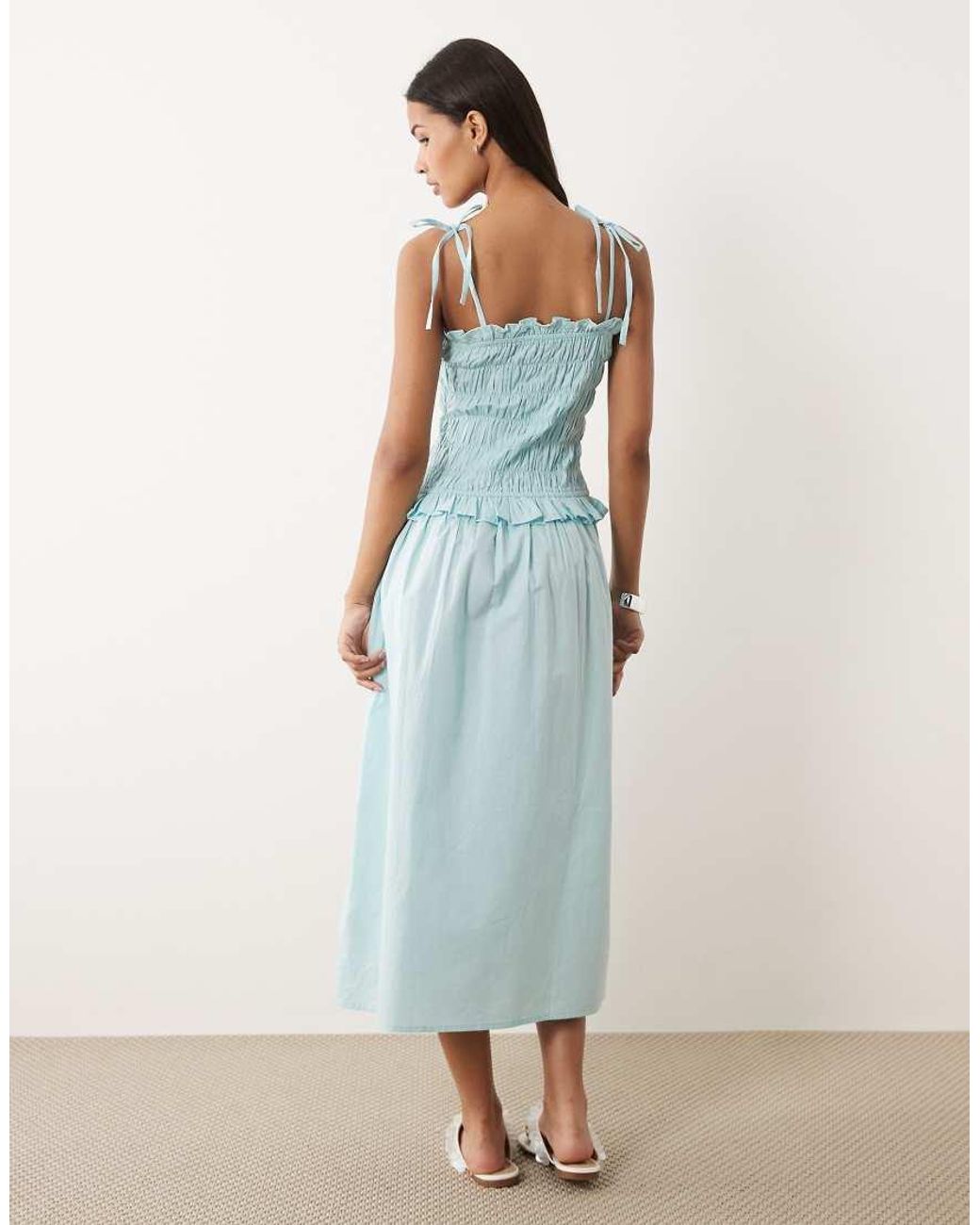 Wednesday's Girl Blue Wednesdays Girl Shirred Midaxi Dress