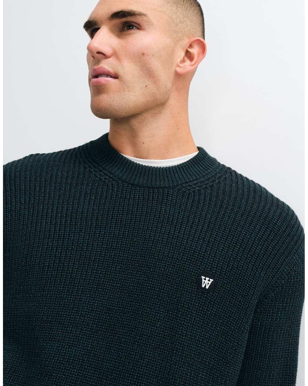 DOUBLE A by WOOD WOOD Blue 100% Cotton Halum Knit Jumper for men