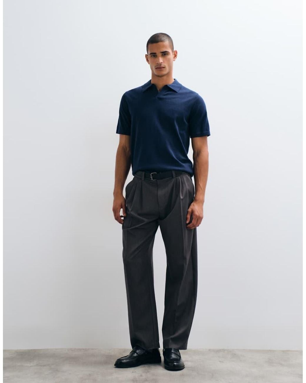 ASOS Blue Essential Relaxed Fine-Knit Notch Polo for men
