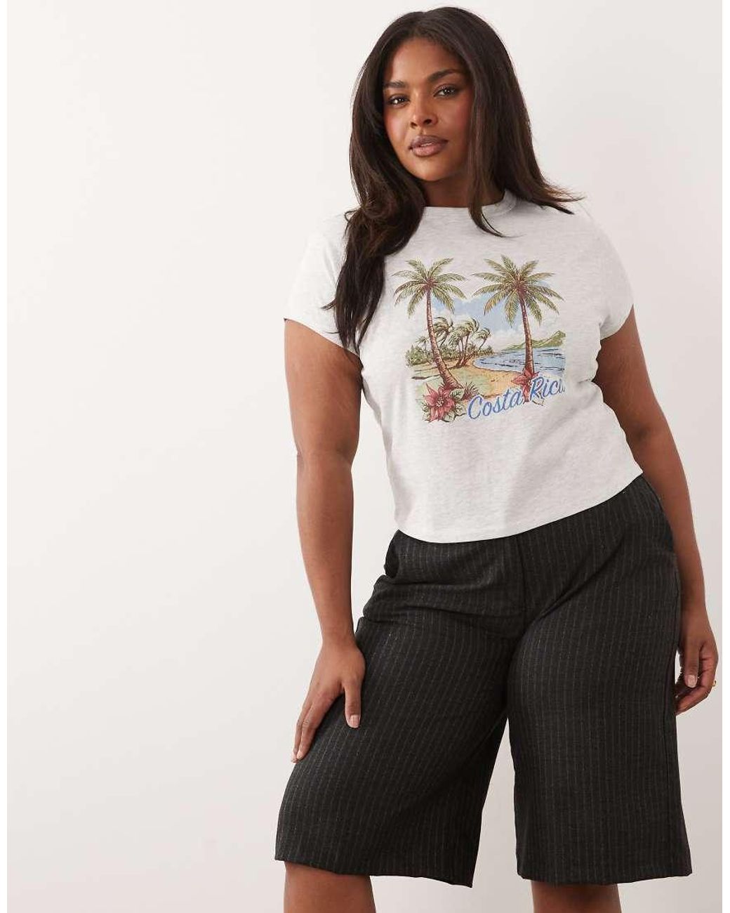 ASOS Black Asos Design Curve Baby Tee With Costa Rica Holiday Graphic