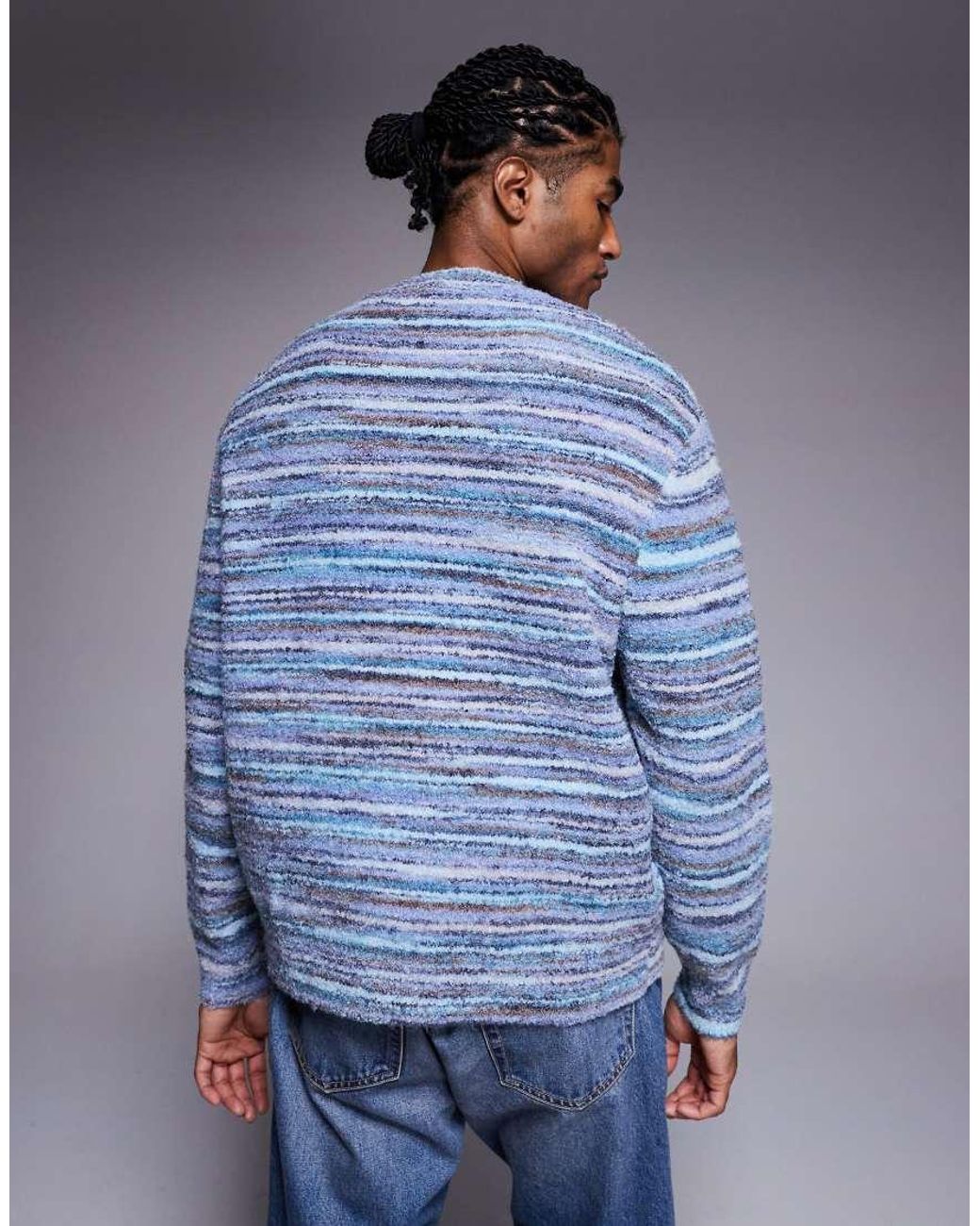 ASOS Blue Oversized Textured Knitted Jumper for men