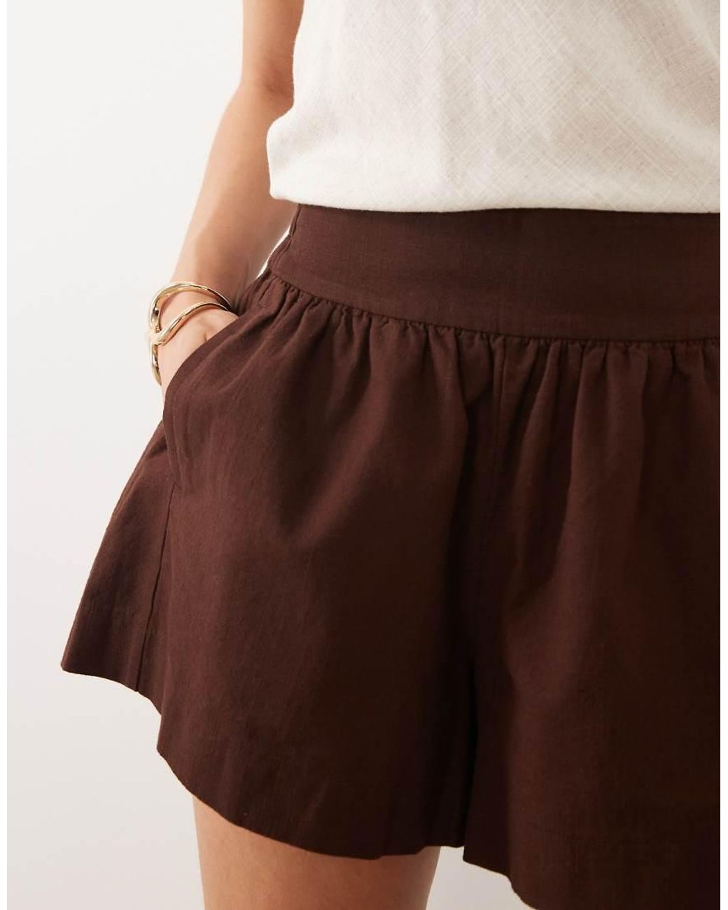 ASOS Brown Linen Look Pull On Shorts