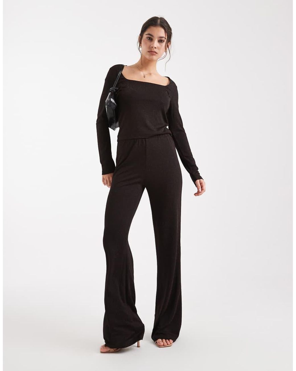 Vero Moda Brown Glitter Wide Leg Trouser Co-Ord
