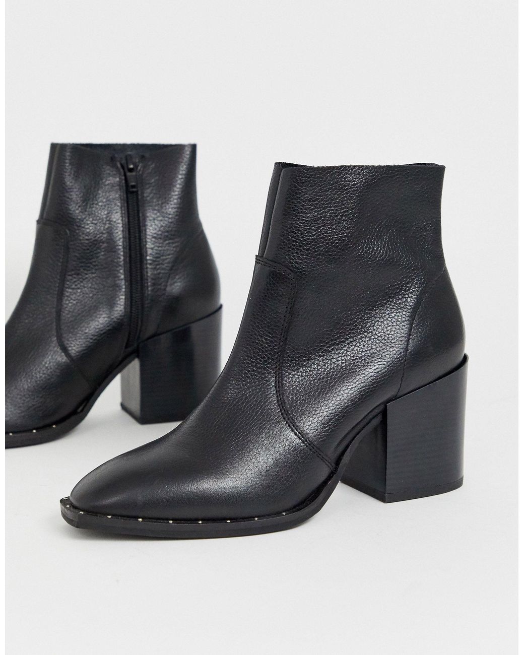 Restore - Bottines cloutées en cuir avec talons carrés ASOS en coloris Noir - Lyst