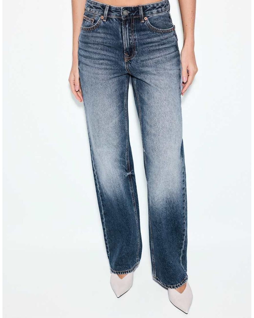 Stradivarius Blue Tall D92 Straight Wide-leg Jeans