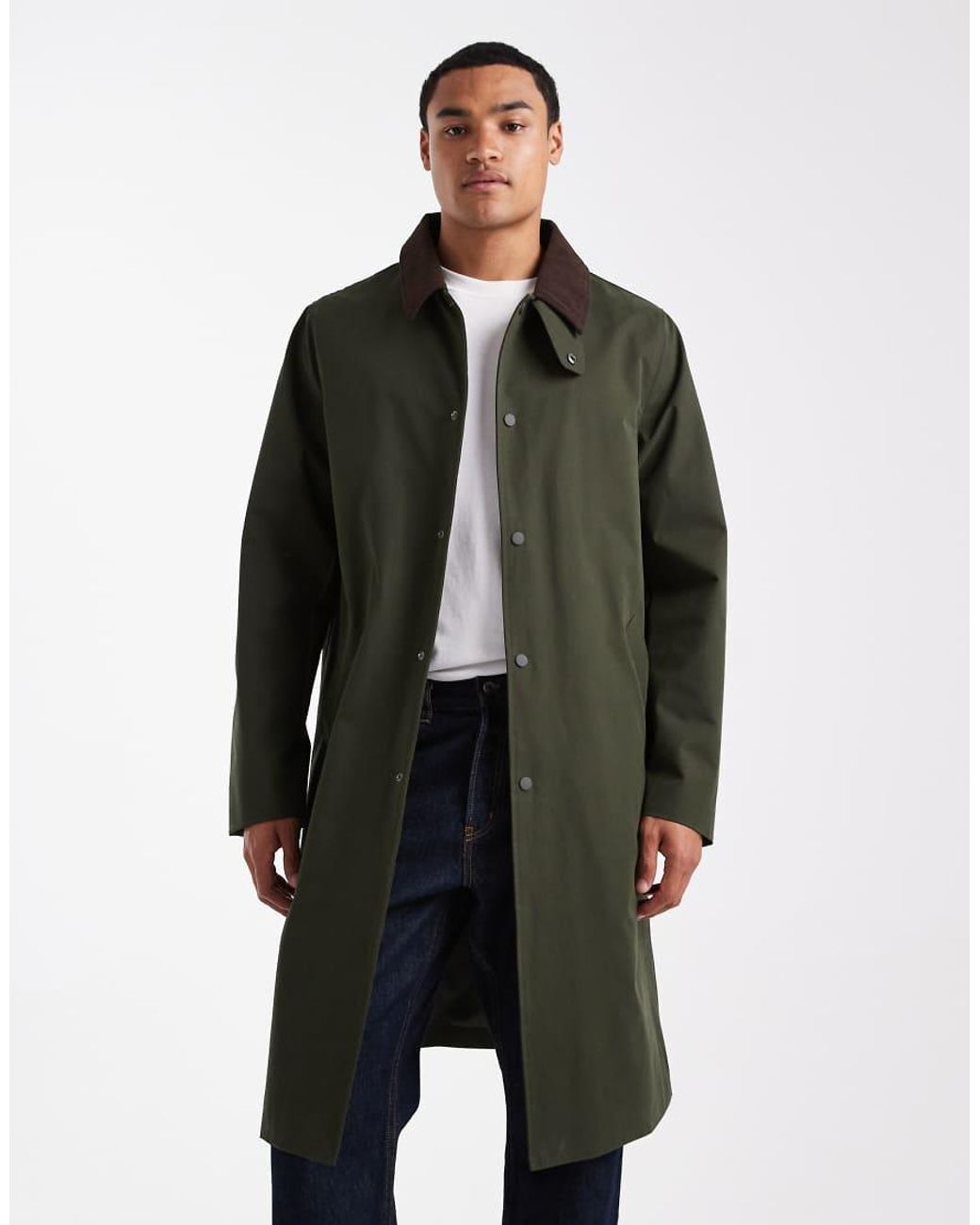 New Look Green Longline Mac With Cord Collar for men