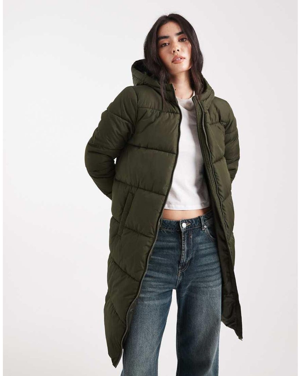 Pieces Green Hooded Longline Padded Coat
