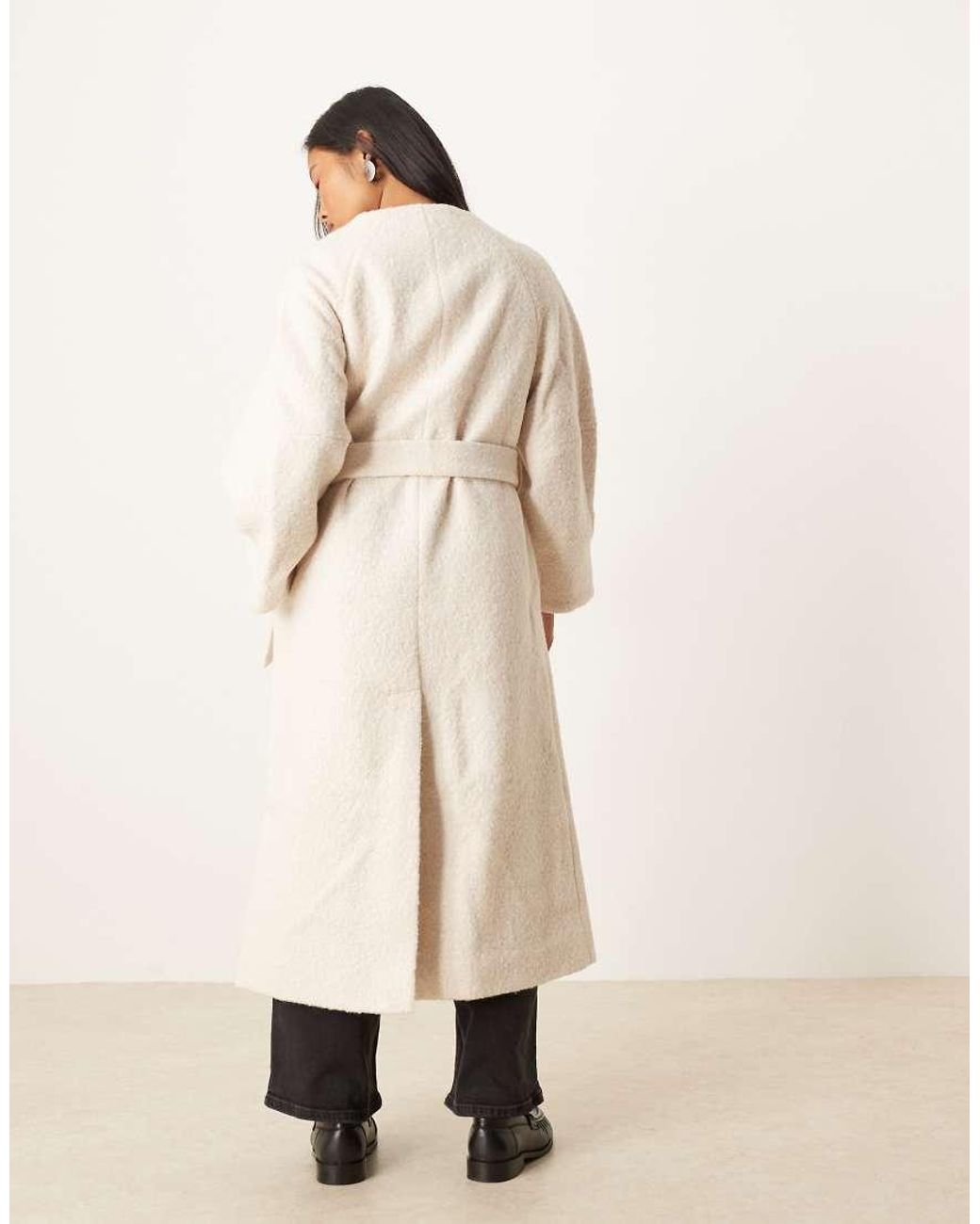 ASOS Natural Asos Design Petite Collarless Boucle Longline Formal Coat