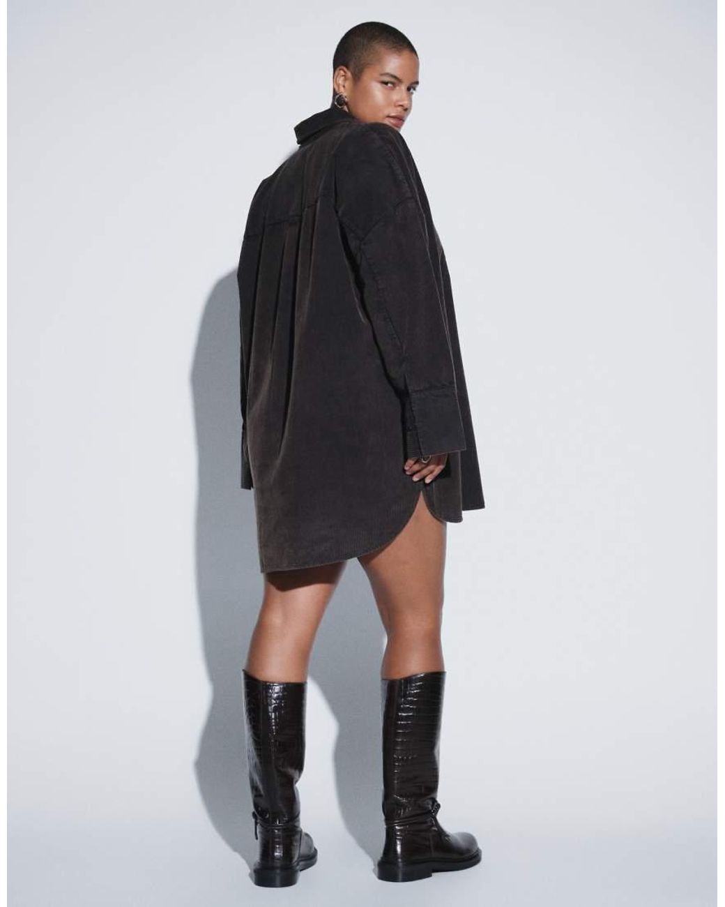 ASOS Black Asos Design Curve Oversized Cord Shirt Mini Dress